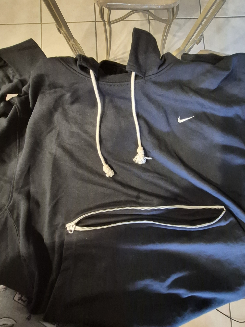 Nike Men's Black Hoodie with Drawstring and Zip Pocket